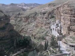 Aerial Saint George Monastery in the Judea desert, Israel, Northern Judea Desert Stock Footage