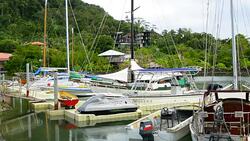 Pohnpei Micronesia harbor with boats on water at marina Stock Footage