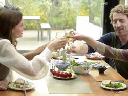 Two young couples toasting Stock Footage