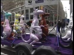Plastic Kangaroos painted by artists unloaded in Times Square Instructional Video
