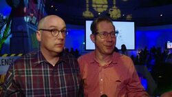 INTERVIEW - Ron Burch and David Kidd at the DreamWorks Animation's Dinotrux Launch Event Stock Footage