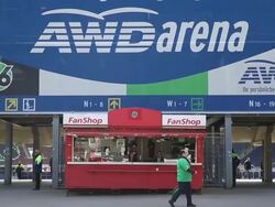 Long shot of fan shop at Hannover stadium. General Stock Footage