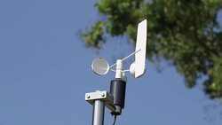 Anemometer and Devices meteorological station on the blue sky background Stock Footage