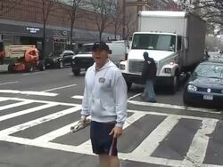 Steve Guttenberg goes for a jog and runs into the paparazzi in New York 04/11/11 (Footage by WireImage Video/GettyImages) Stock Footage