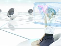 Futuristic Touch Screen. Businesswoman working. Stock Footage