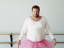 MS Overweight man wearing ballerina costume practicing in ballet studio / Orem,Utah,USA Stock Footage