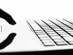 Touching fingers push notebook Silhouette Stock Footage