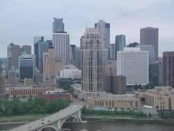 WS View of city skyline and mississippi river / Minneapolis, Minnesota, United States  Stock Footage