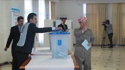 CLEAN : Iraqi Kurdistan president Massoud Barzani votes News Clip