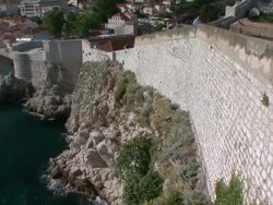 WS TD Wall of Dubrovnik and sea, UNESCO World Heritage Site / Dubrovni, Croatia  Stock Footage