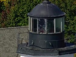 CU AERIAL TU ZO Shot of lighthouse off New London / Connecticut, United States Stock Footage