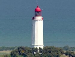 MS TS AERIAL View of light house / PrerowKirr, Mecklenburg-Vorpommern, Germany Stock Footage