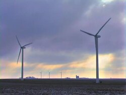 Wind turbines producing electric energy Stock Footage