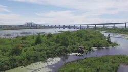 Whitefish Island and bridge to Canada in Sault Ste Marie, Ontario Stock Footage