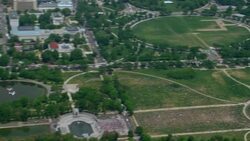 'WS TS ZI ZO AERIAL Shot of Planes fly on 70th Anniversary of VA Day / Washington DC, United States' Stock Footage