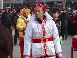 MS TS Villagers performing gongs and drums in traditional festive folk celebration or carnival during chinese spring festival  AUDIO  / xi'an, shaanxi, china Stock Footage