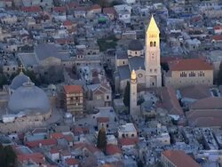 Aerial the church of the Holy Sepulchre in the old city of Jerusalem, Israel Stock Footage