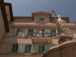 AMTOSPHERE Building with flags at the Monaco General Views at Monaco . (Footage by WireImage Video/Getty Images Entertainment Video) Stock Footage