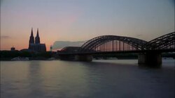 Boats float under the Hohenzollern Bridge. Stock Footage