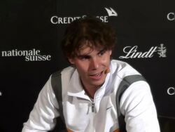 Rafael Nadal spanish interview in Zurich. Stock Footage