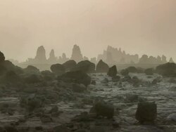 WS ZI View of stone, rocks tops with smoke / Djibouti-Abe Lake, Djibouti Stock Footage