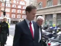 Nick Clegg walks from the BBC News Clip