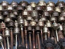 Tibetan prayer wheels Stock Footage