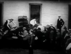 B/W 1932 men giving blankets to WWI veterans in Washington DC for Bonus March Stock Footage