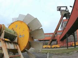 MS LA Shot of Minning industry Musee Les Mineurs Wendel / Petite Rosselle, Lorraine, France Stock Footage