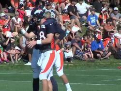 Bronco quarterbacks Peyton Manning Brock Osweiler Stock Footage