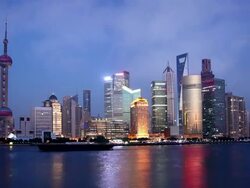 Shanghai Skyline at Dusk Stock Footage