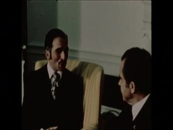 SYND 7 2 73 KING HUSSEIN OF JORDAN MEETS NIXON AND US SECRETARY OF STATE ROGERS IN WASHINGTON News Clip