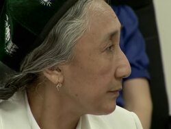 2009 CU ZO Rebiya Kadeer, president of the World Uygur Congress, listening to question at press conference/ Washington D.C., USA/ AUDIO Stock Footage
