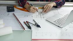 Building Design on Blueprint Stock Footage