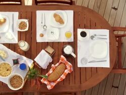 CRANE: Breakfast Table On The Terrace Stock Footage