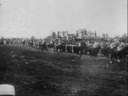 Suffragette Emily Davidson is hit by galloping horse at the Espom Derby, 4th June 1913 Stock Footage