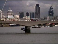 London Skyline from River Thames Bridge Stock Footage