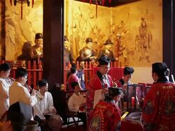 WS Taoist do religious rites in temple AUDIO / Shanghai,  China Stock Footage
