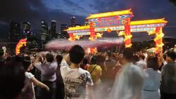 Dragon decorations float over the heads of tourists at the River Hongbao celebration. Stock Footage