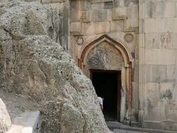 Geghard monastery, faÃƒÂ§ade of the monastery Stock Footage