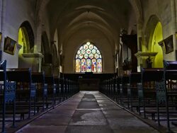 MS T/L TU Interior part of Notre Dame Church / Saint-Loup-Lamaire, Poitou-Charentes, France Stock Footage