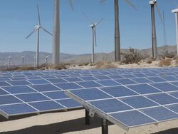 Solar panels and wind propellers Stock Footage