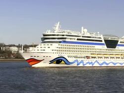 MS Shot of cruise ship on river Elbe near Finkenwerder / Hamburg, Germany Stock Footage