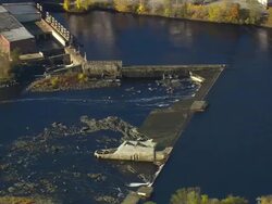 WS ARIEAL DS View of Dam / Maine, United States Stock Footage