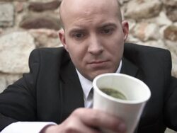 HD: Bankrupt Businessman Begging For Change Stock Footage