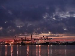 Large cargo ship on loading in the port time lapse Stock Footage