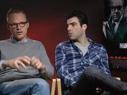 INTERVIEW: Paul Bettany and Zachary Quinto on their experiences meeting real 'Wall Street' people at the Margin Call Interviews: 61st Berlin International Film Festival at Berlin . (Footage by WireImage Video/GettyImages) Stock Footage