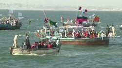 Election Candidate campaigns for votes by holding unique political rally in fishing boat at sea Instructional Video