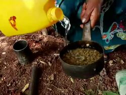 Woman washing coffee grains for coffee ceremony Stock Footage