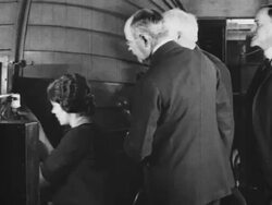 Thomas Edison visiting General Electric plant Stock Footage